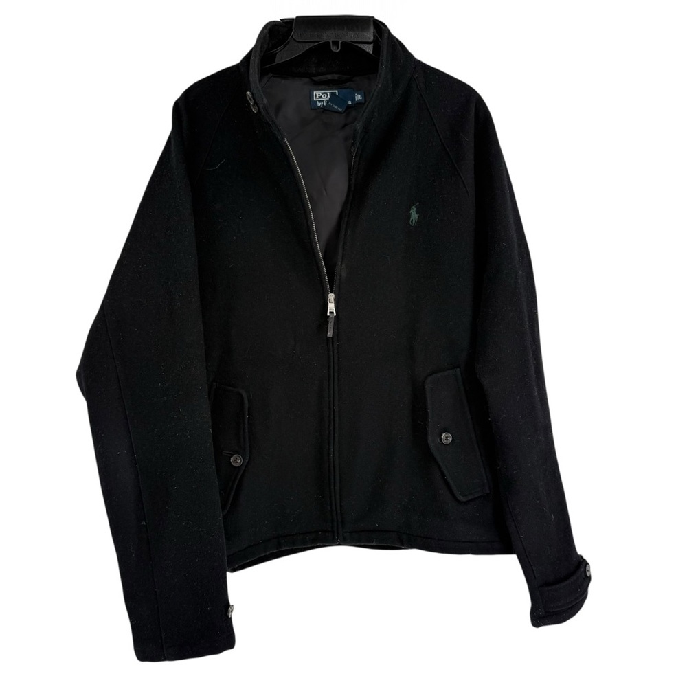 Polo Ralph Lauren Coat Mens Large Black Full Zip Lined Jacket Wool Blend